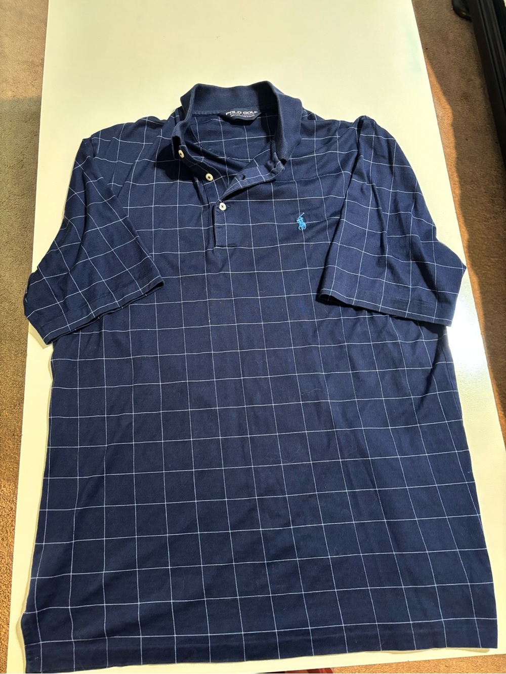 Polo Ralph Lauren Golf Navy Grid Polo with Light Blue Pony